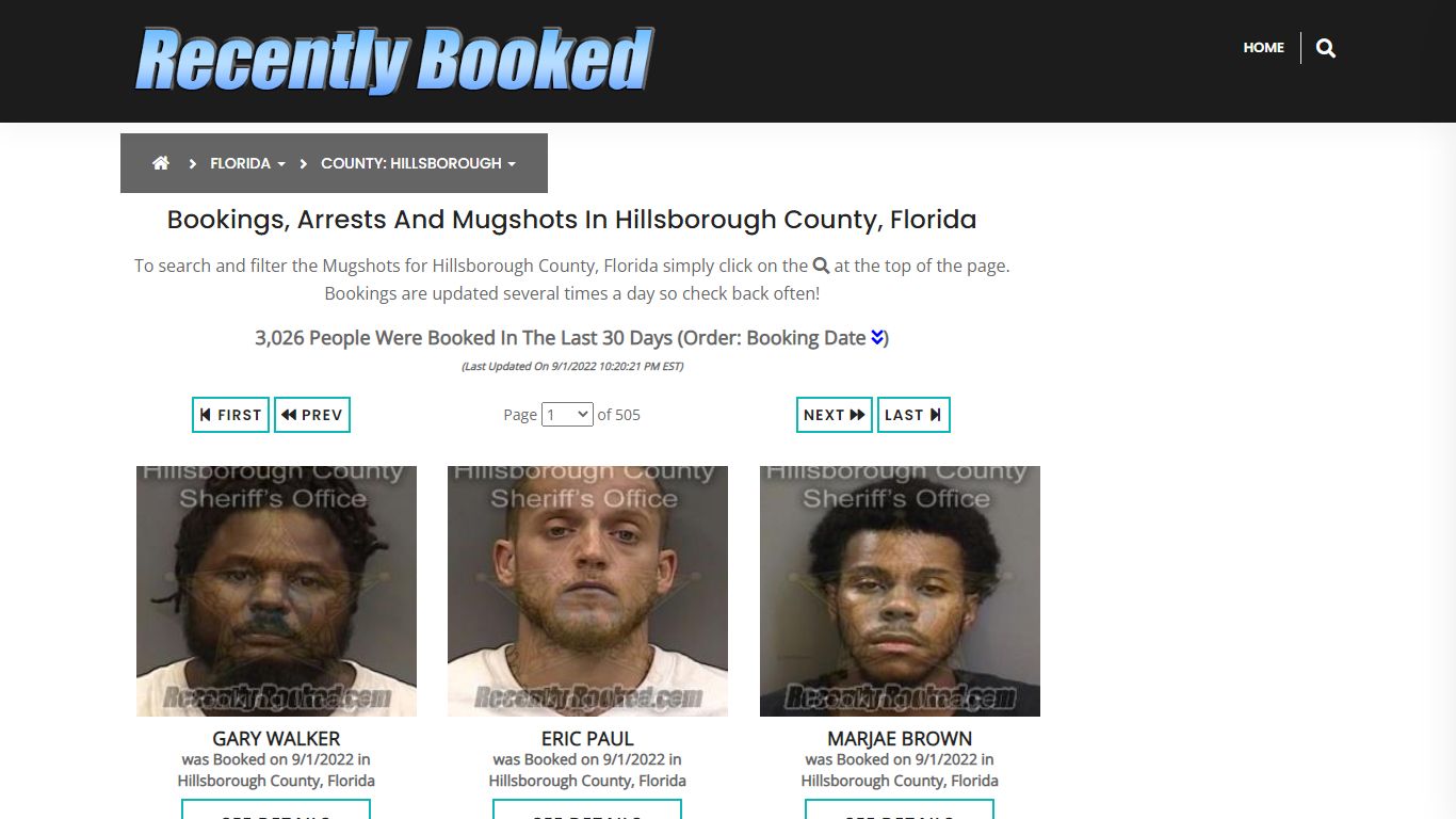 Bookings, Arrests and Mugshots in Hillsborough County, Florida