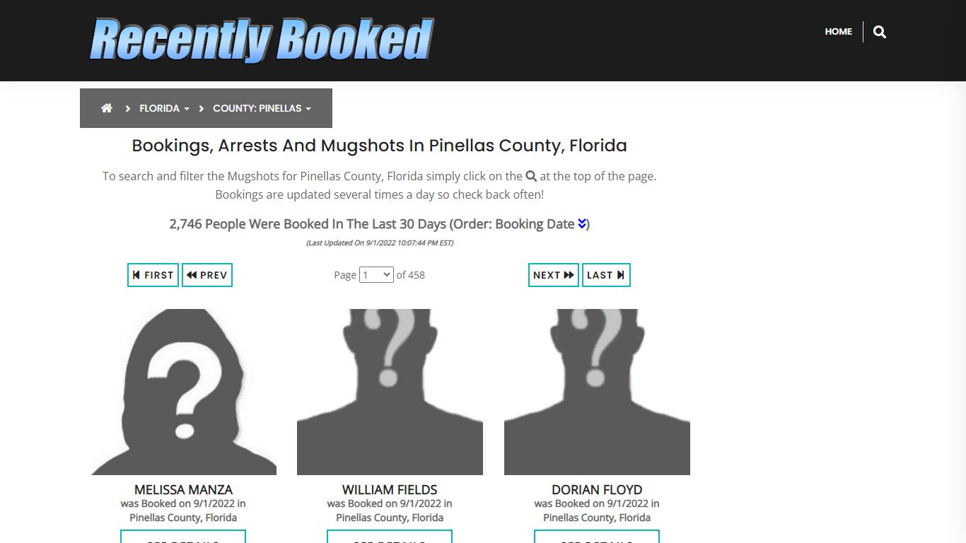 Recent bookings, Arrests, Mugshots in Pinellas County, Florida